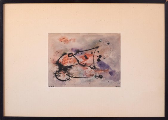 Abstract Expressionist Painting, 1965, Watercolor on Paper, Framed-AOI-1189425