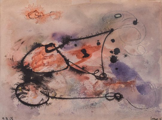 Abstract Expressionist Painting, 1965, Watercolor on Paper, Framed-AOI-1189425