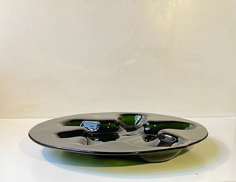 Abstract Green Glass Ikebana Flower Dish by Michael Bang for Holmegaard, 1970s