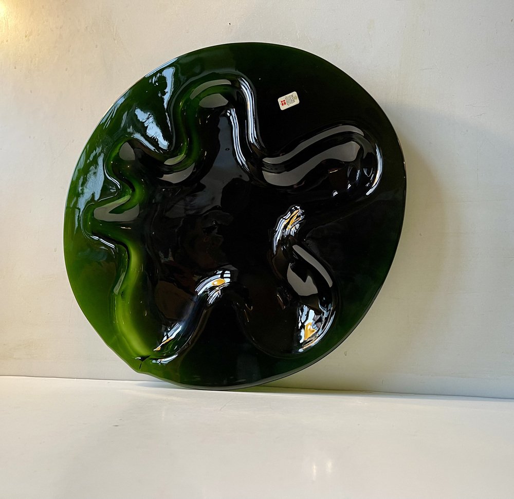 Abstract Green Glass Ikebana Flower Dish by Michael Bang for Holmegaard, 1970s