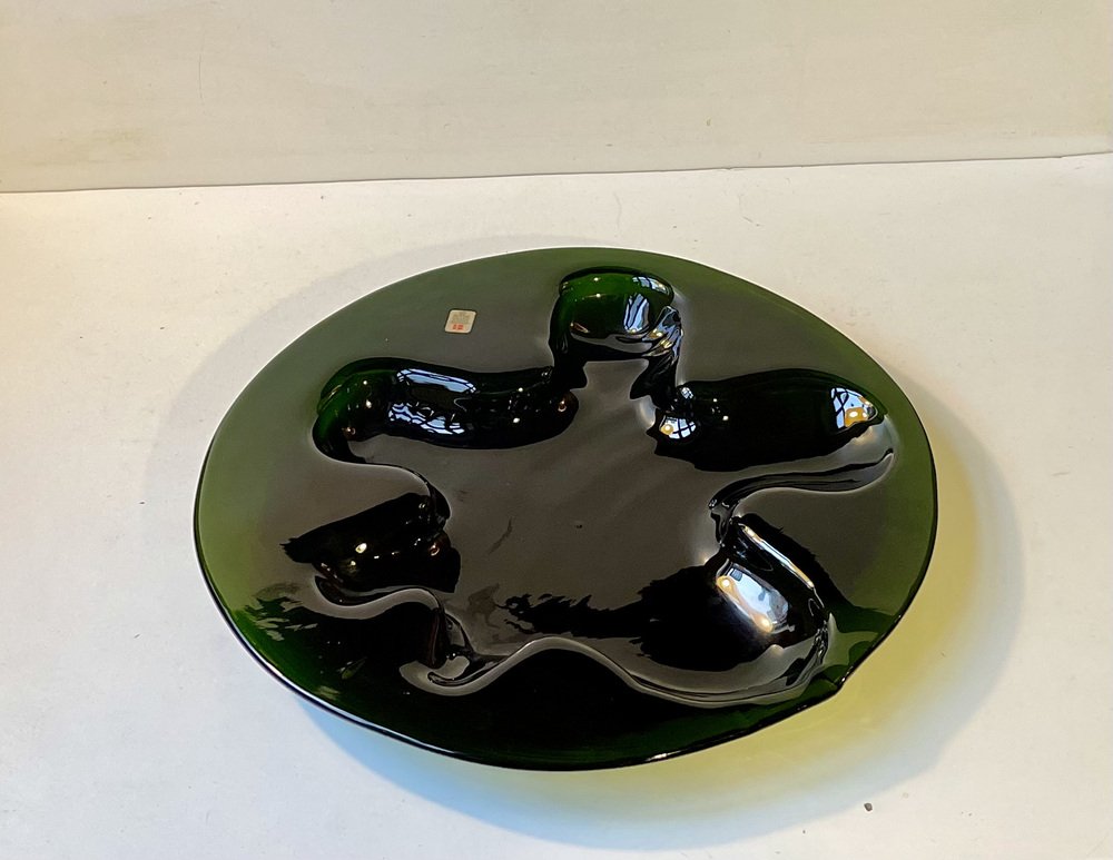 Abstract Green Glass Ikebana Flower Dish by Michael Bang for Holmegaard, 1970s