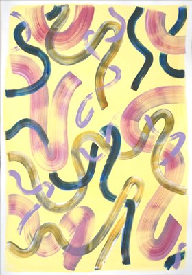 Abstract Painting Triptych of Eggshell Yellow Curls, 2021-RWC-979098