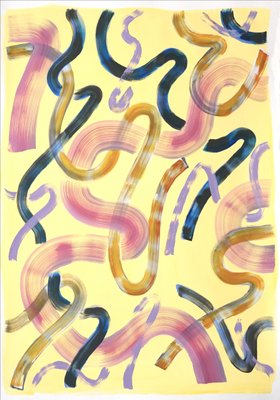 Abstract Painting Triptych of Eggshell Yellow Curls, 2021-RWC-979098