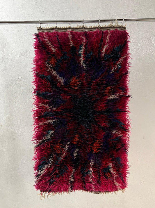 Abstract Pink High Pile Wool Rug, Sweden, 1960s