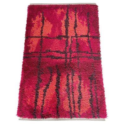 Abstract Scandinavian High Pile Örgryte Rya Rug Carpet, Sweden, 1960s-QZ-1128328