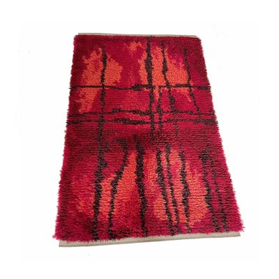 Abstract Scandinavian High Pile Örgryte Rya Rug Carpet, Sweden, 1960s-QZ-1128328