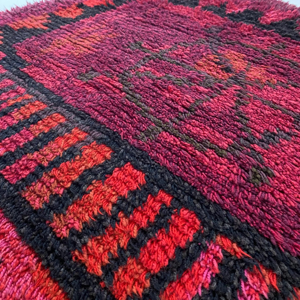 Abstract Scandinavian High Pile Rya Rug, 1960s