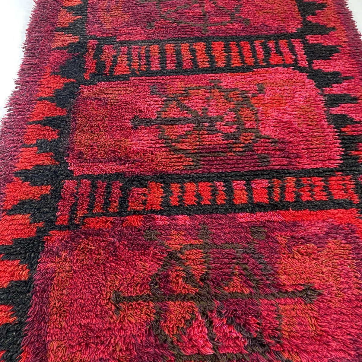 Abstract Scandinavian High Pile Rya Rug, 1960s