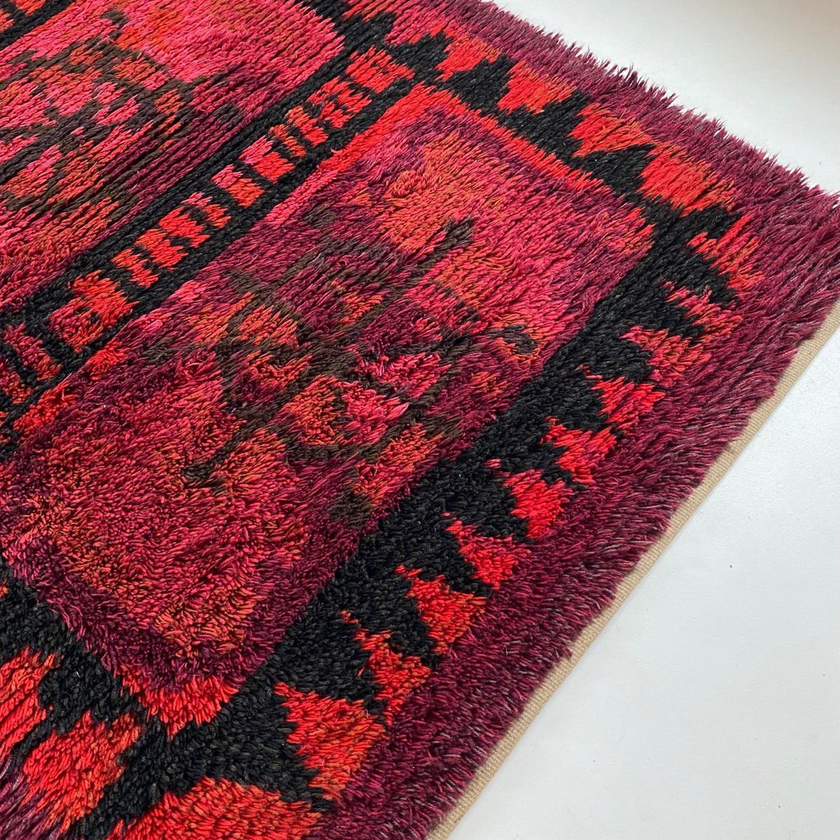 Abstract Scandinavian High Pile Rya Rug, 1960s