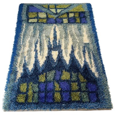 Abstract Scandinavian Multicolor High Pile Rya Rug Carpet, Sweden, 1960s-QZ-1165937