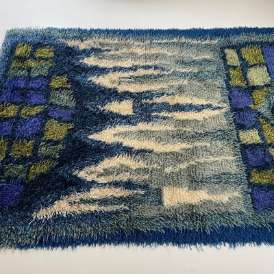 Abstract Scandinavian Multicolor High Pile Rya Rug Carpet, Sweden, 1960s-QZ-1165937