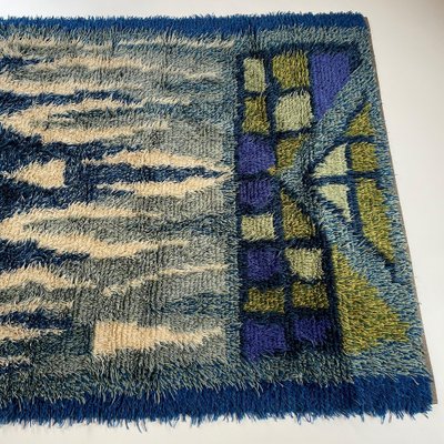 Abstract Scandinavian Multicolor High Pile Rya Rug Carpet, Sweden, 1960s-QZ-1165937