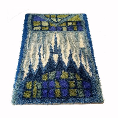 Abstract Scandinavian Multicolor High Pile Rya Rug Carpet, Sweden, 1960s-QZ-1165937