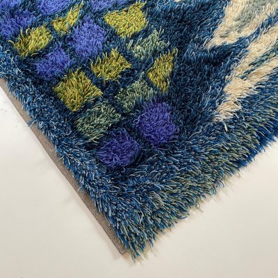 Abstract Scandinavian Multicolor High Pile Rya Rug Carpet, Sweden, 1960s-QZ-1165937