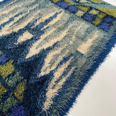 Abstract Scandinavian Multicolor High Pile Rya Rug Carpet, Sweden, 1960s-QZ-1165937