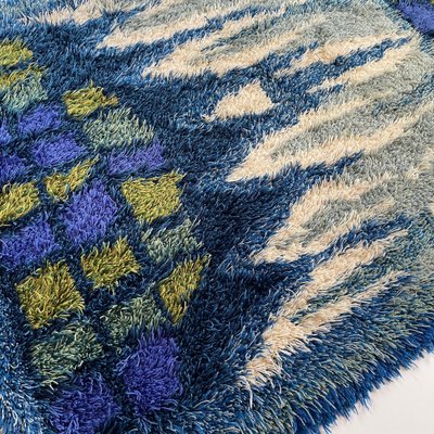 Abstract Scandinavian Multicolor High Pile Rya Rug Carpet, Sweden, 1960s-QZ-1165937