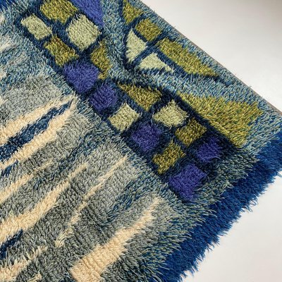 Abstract Scandinavian Multicolor High Pile Rya Rug Carpet, Sweden, 1960s-QZ-1165937