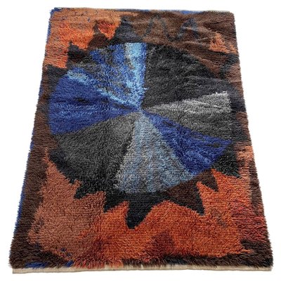 Abstract Scandinavian Multicolored High Pile Rya Rug, Sweden, 1960s-QZ-1274676