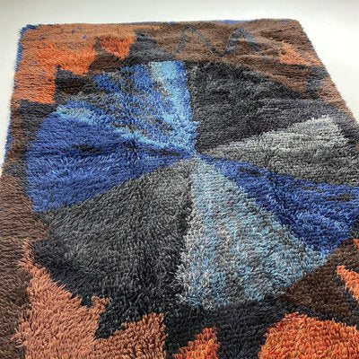 Abstract Scandinavian Multicolored High Pile Rya Rug, Sweden, 1960s-QZ-1274676