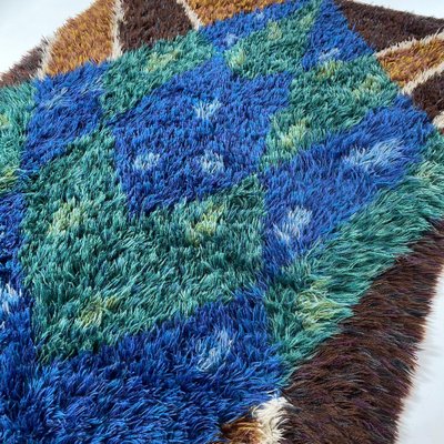 Abstract Scandinavian Multicolored High Pile Rya Rug, Sweden, 1960s-QZ-1274675