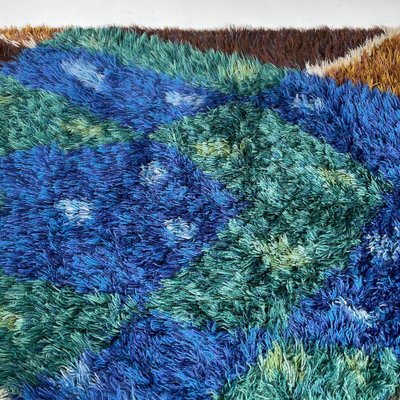 Abstract Scandinavian Multicolored High Pile Rya Rug, Sweden, 1960s-QZ-1274675