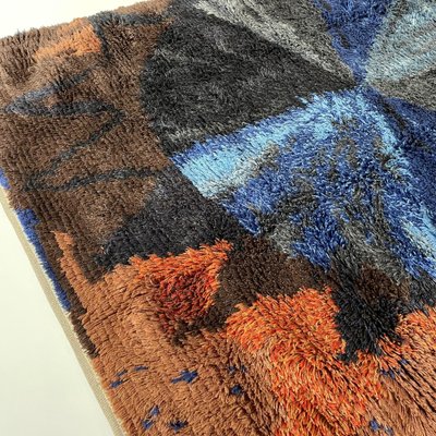 Abstract Scandinavian Multicolored High Pile Rya Rug, Sweden, 1960s-QZ-1274676