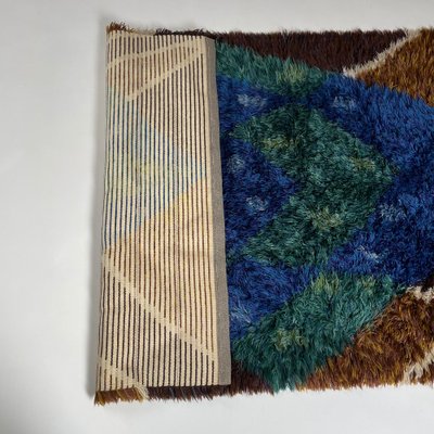 Abstract Scandinavian Multicolored High Pile Rya Rug, Sweden, 1960s-QZ-1274675