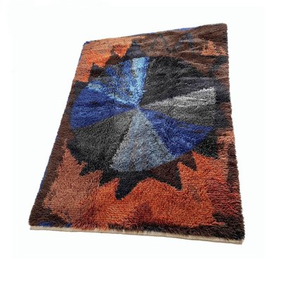 Abstract Scandinavian Multicolored High Pile Rya Rug, Sweden, 1960s-QZ-1274676