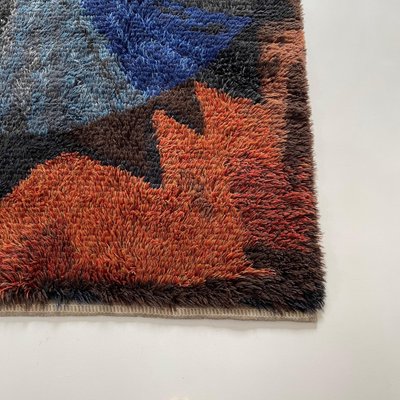 Abstract Scandinavian Multicolored High Pile Rya Rug, Sweden, 1960s-QZ-1274676