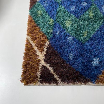 Abstract Scandinavian Multicolored High Pile Rya Rug, Sweden, 1960s-QZ-1274675