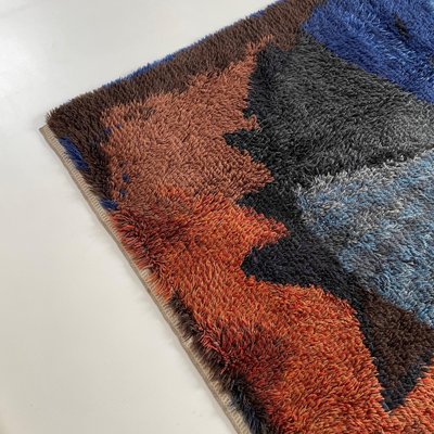 Abstract Scandinavian Multicolored High Pile Rya Rug, Sweden, 1960s-QZ-1274676