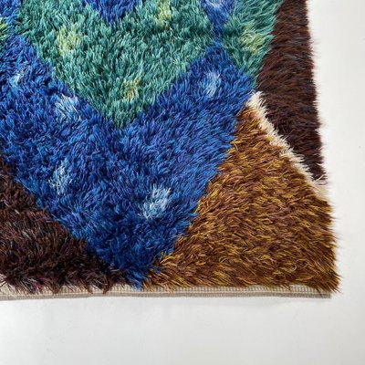 Abstract Scandinavian Multicolored High Pile Rya Rug, Sweden, 1960s-QZ-1274675