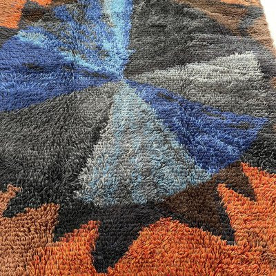 Abstract Scandinavian Multicolored High Pile Rya Rug, Sweden, 1960s-QZ-1274676