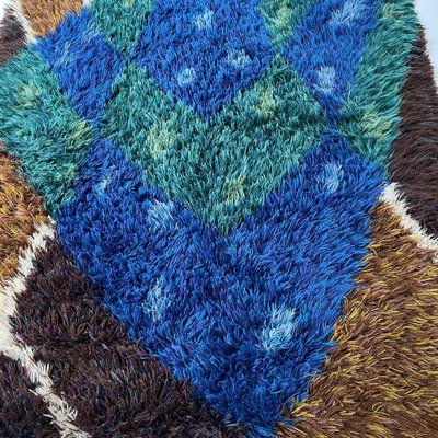 Abstract Scandinavian Multicolored High Pile Rya Rug, Sweden, 1960s-QZ-1274675