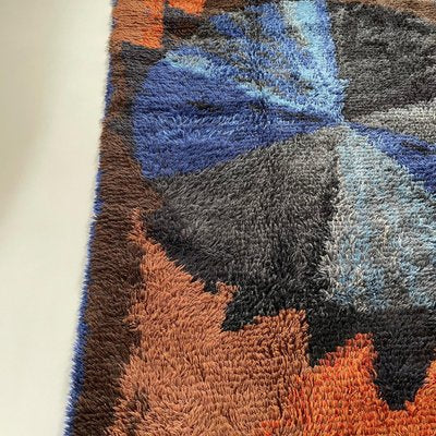 Abstract Scandinavian Multicolored High Pile Rya Rug, Sweden, 1960s-QZ-1274676