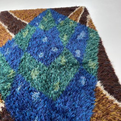 Abstract Scandinavian Multicolored High Pile Rya Rug, Sweden, 1960s-QZ-1274675