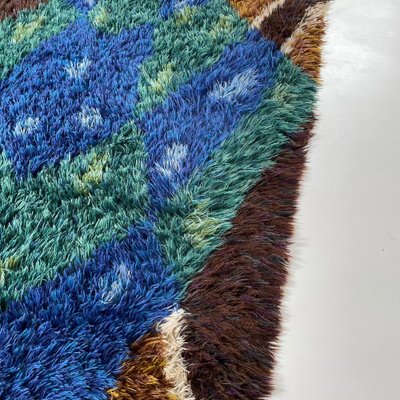 Abstract Scandinavian Multicolored High Pile Rya Rug, Sweden, 1960s-QZ-1274675