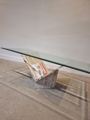 Abstract Travertine and Glass Coffee Table-GNW-1231699