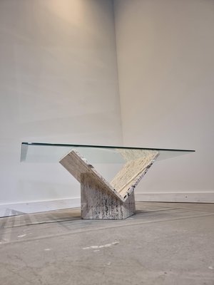 Abstract Travertine and Glass Coffee Table-GNW-1231699