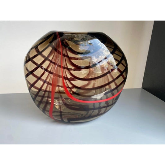 Abstract Vase in Fumè Murano Glass and Red Reeds by Simoeng