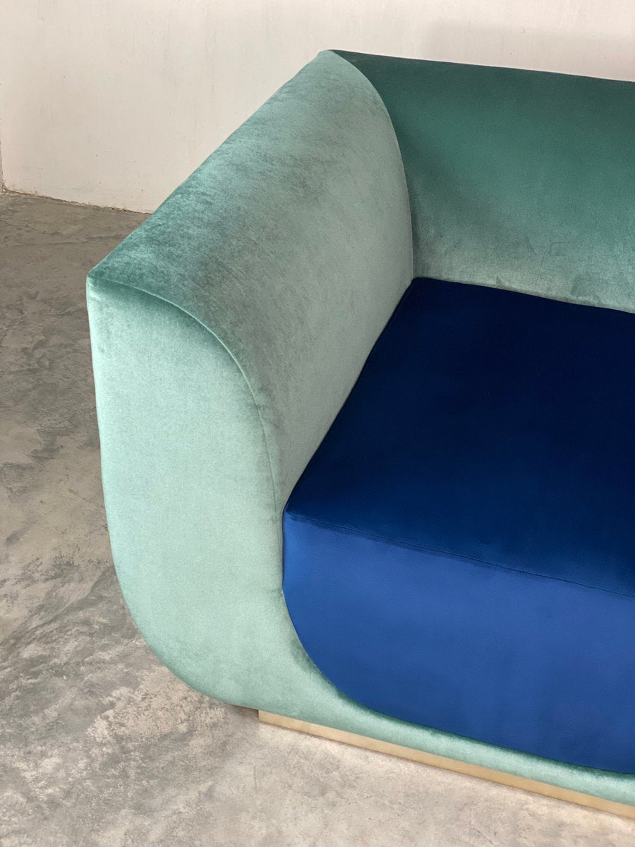 ABYSS Sofa in Mint and Ocean Blue Velvet from Kabinet