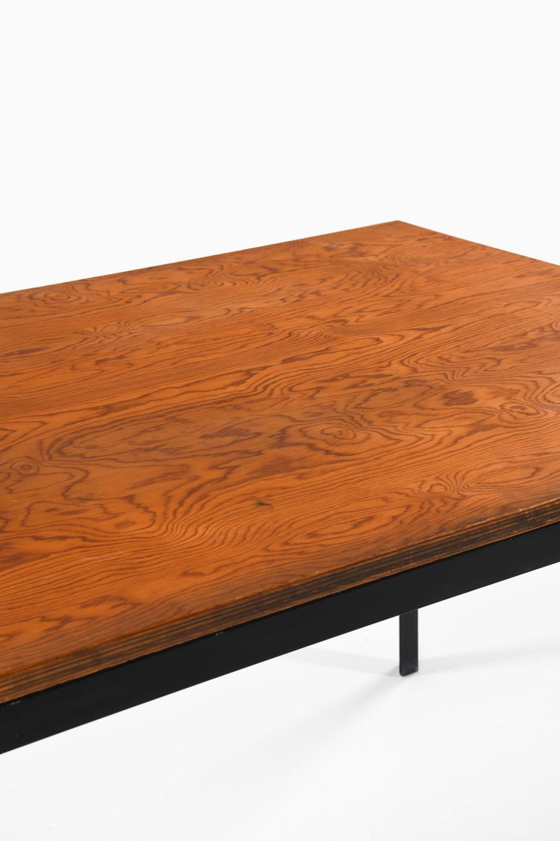 Academy Coffee Table in Black Lacquered Steel and Pine attributed to Poul Kjærholm, 1950s