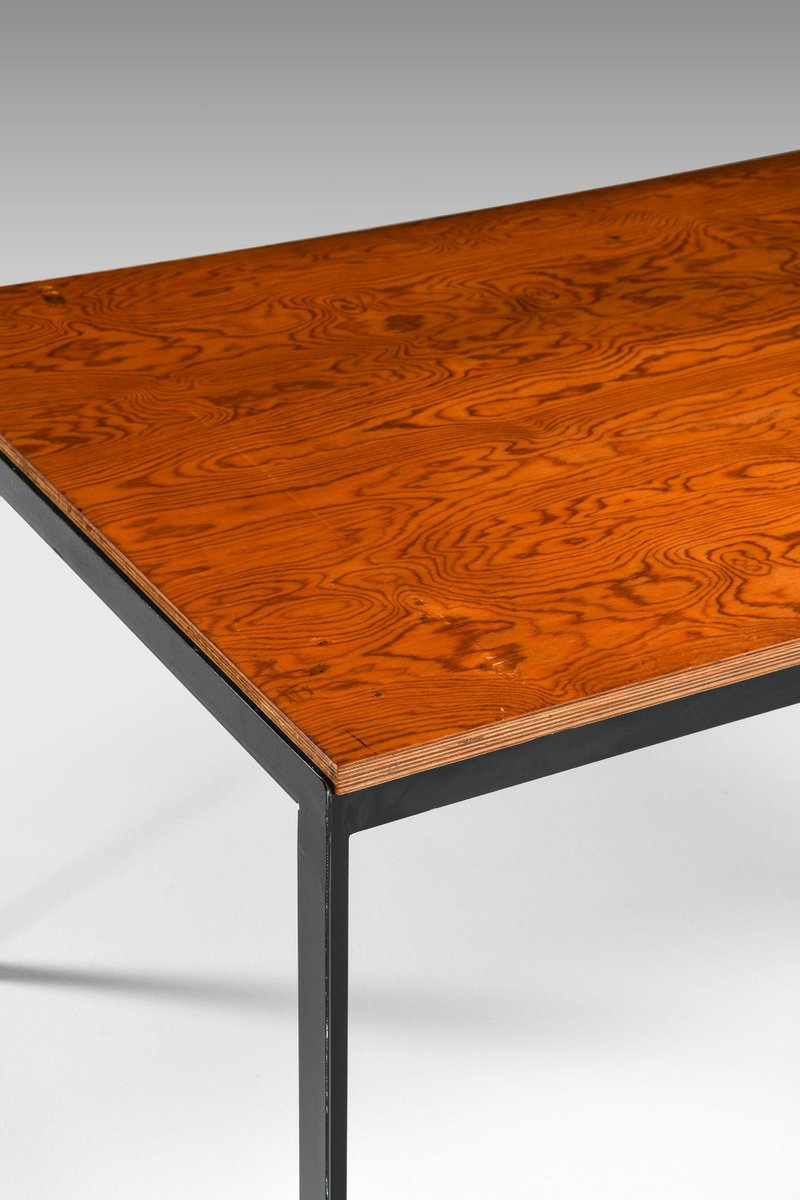 Academy Coffee Table in Black Lacquered Steel and Pine attributed to Poul Kjærholm, 1950s