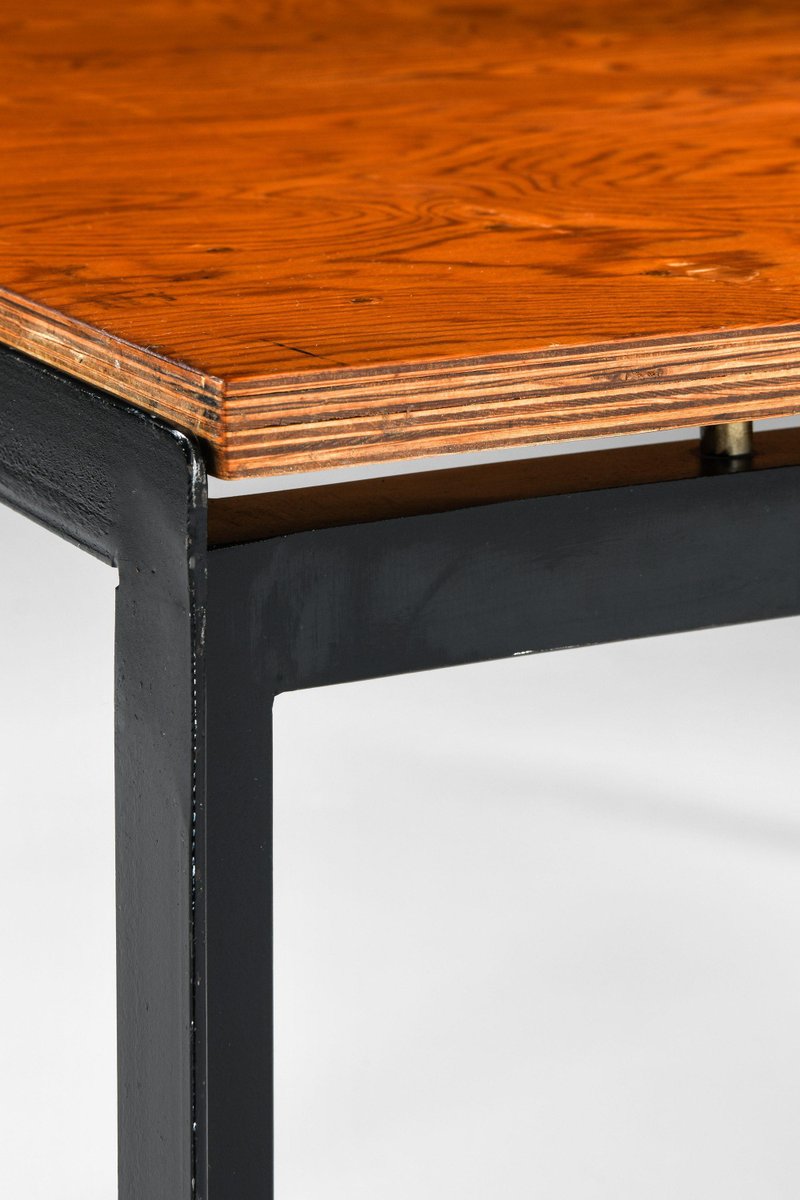 Academy Coffee Table in Black Lacquered Steel and Pine attributed to Poul Kjærholm, 1950s