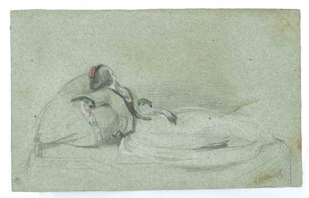 Achille Devezie, Woman Dreaming on the Water, Original Pencil Drawing, 1830s-ZCI-1291412