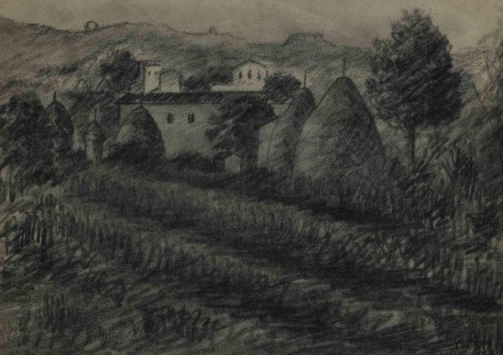 Achille Lega, Landscape, Charcoal Drawing, 1928-ZCI-1421035