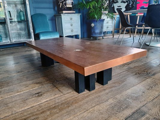 Acid Etched Copper and Agate Coffee Table on a Black Base from Lova Creations, 1980s-TDA-1376433