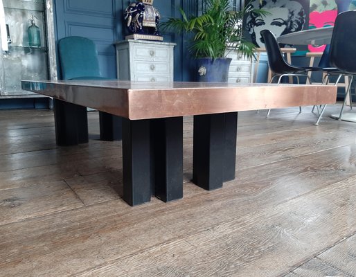 Acid Etched Copper and Agate Coffee Table on a Black Base from Lova Creations, 1980s-TDA-1376433