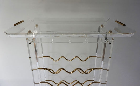 Acrylic Acrylic Glass and Gold Brass Bar Rack with Tray, 1970s