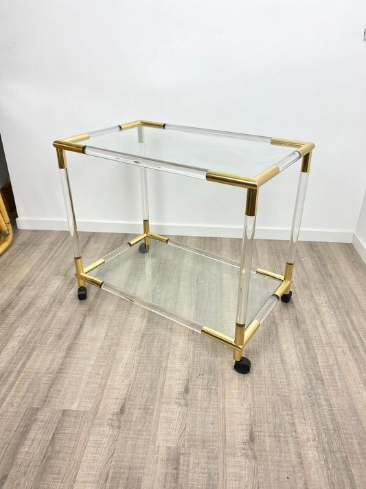 Acrylic, Brass & Glass Bar Serving Cart Trolley, Italy, 1970s